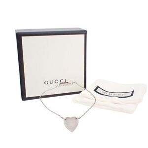 Gucci Silver Heart Bracelet with Box and Jewelry Bag